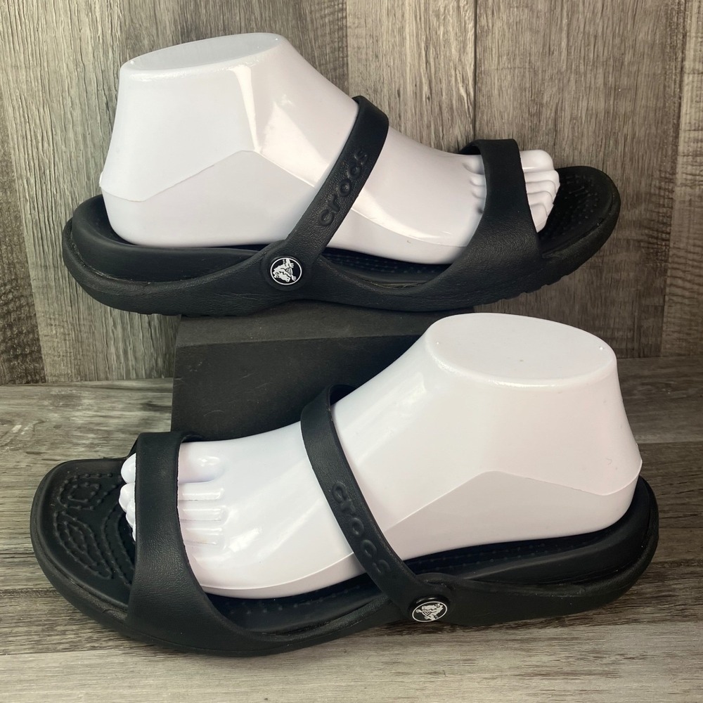 Crocs Cleo II Black Dual Strap Slide Sandals Womens Size 9 Comfort Shoes